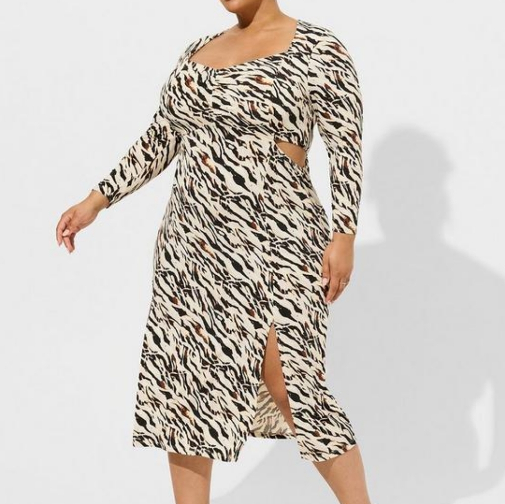 NEW TORRID Dress Midi Studio Knit Zebra Print Stretch‎ Side Slit Womens Size 4XL